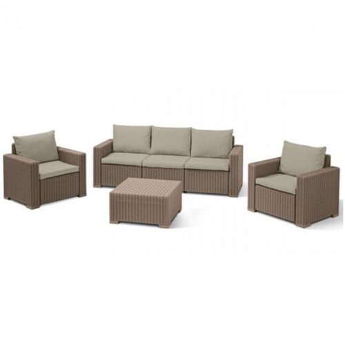 California 3 seater kerti bútor garnitúra, cappuccino színben, homok párnával