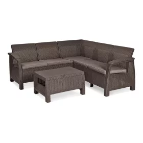 Corfu Relax kerti bútor garnitúra, barna színben, meleg taupe párnával