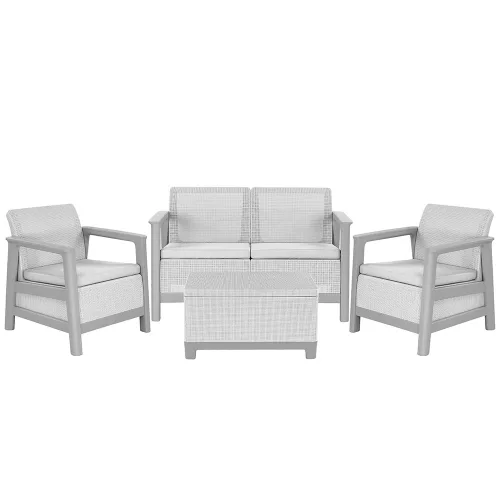 Scandi linea kerti bútor szett jute tárolós asztallal hamuszürke-világosszürke