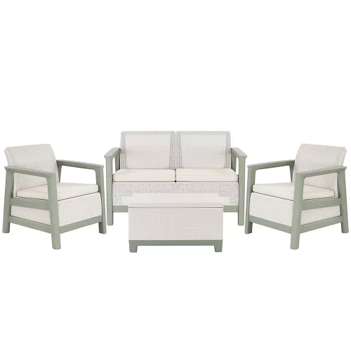 Scandi linea kerti bútor szett jute tárolós asztallal zsálya zöld-homok