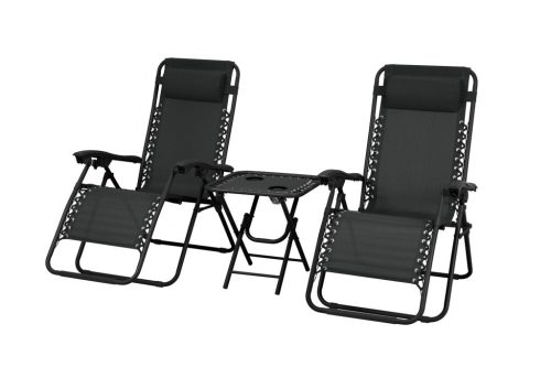 Delux 2x nyugágy és asztal szett fekete