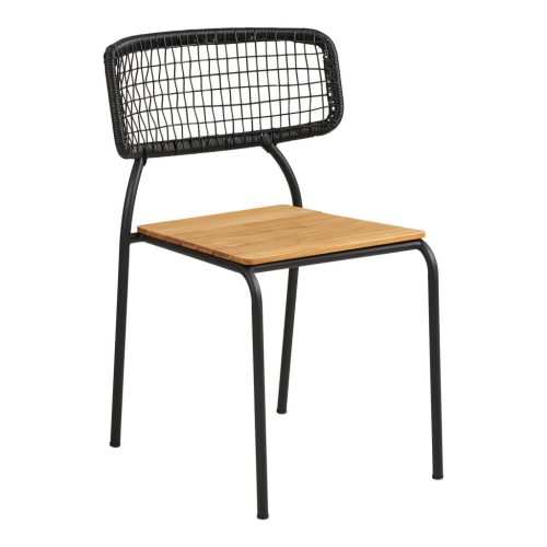 Nashville étkezőszék, teakfa, fekete kötél, fekete lábak