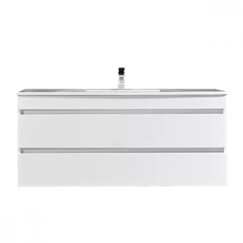 Cube 120 alsó fürdőszobabútor 1 medencés kerámia mosdóval 2 fiókos, magasfényű festett fehér