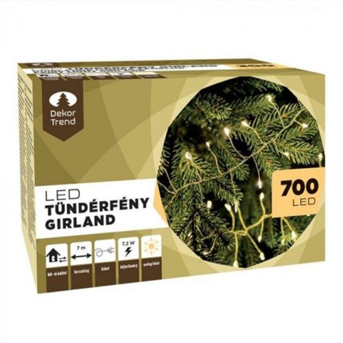 Dekortrend Tündérfény girland, ezüst kábel, 700 led, meleg fehér