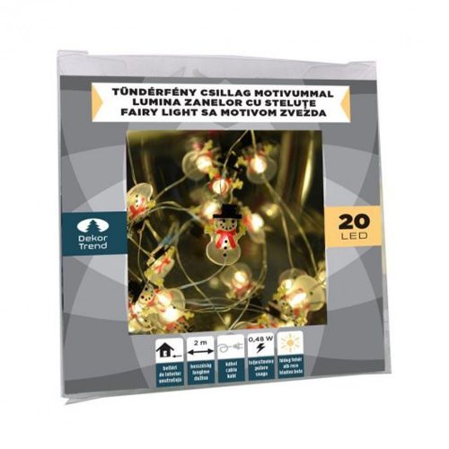 Dekortrend Tündérfény hóember motivummal, 20 led, meleg fehér