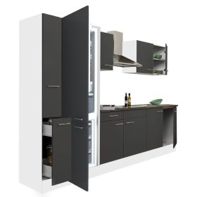 Yorki 300 konyhabútor fehér korpusz,selyemfényű antracit fronttal alulfagyasztós hűtős szekrénnyel