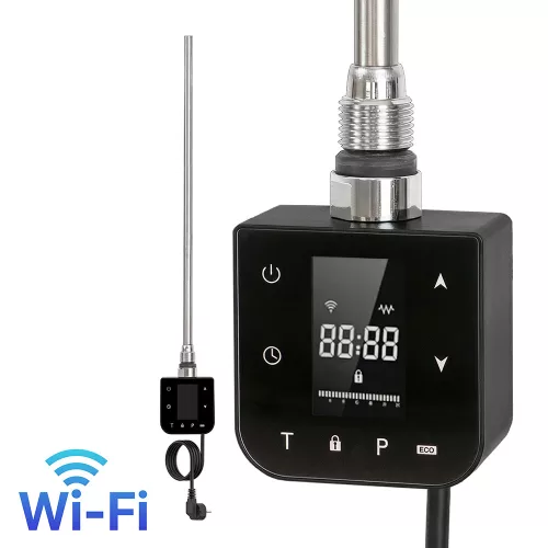 Wifi-s fűtőpatron törölközőszárító radiátorhoz digitális hőfokszabályozóval 600W fekete