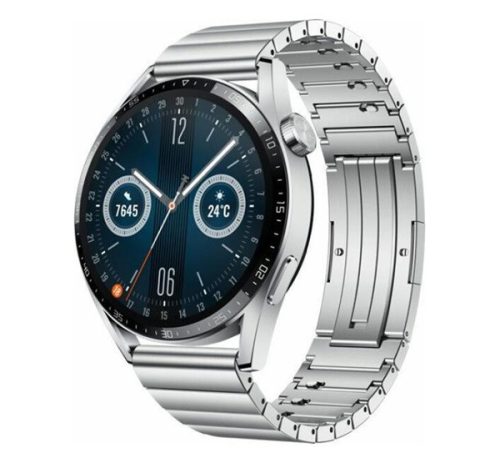 HUAWEI Watch GT 3 okosóra 46mm, beépített GPS, 3D üveg, aktivitásmérő, fém csuklópánt SZÜRKE
