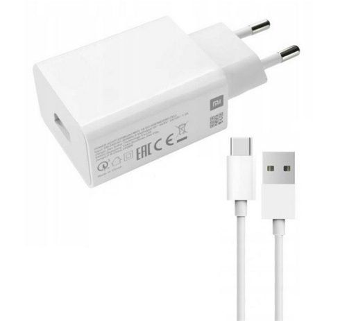 XIAOMI hálózati töltő USB aljzat 18W, gyorstöltő + Type-C kábel FEHÉR