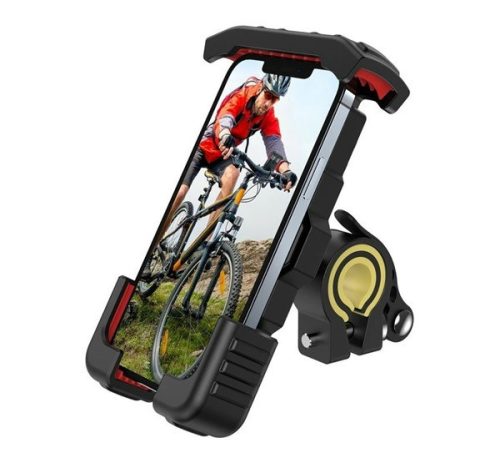 JOYROOM kerékpáros és motoros telefontartó kormányra rögzíthető, ütésállóság, 4.7 - 6.8" méret FEKETE/PIROS