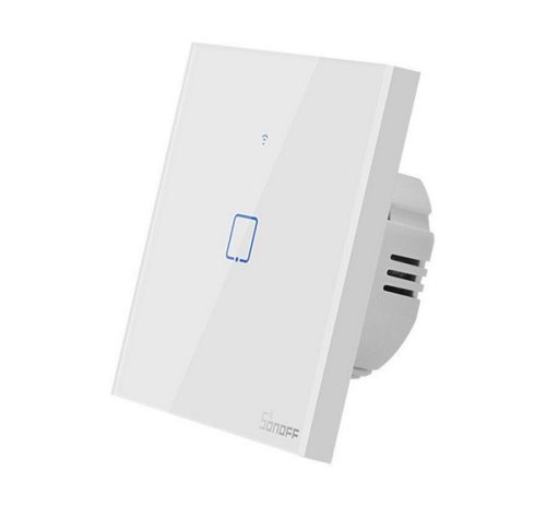 SONOFF T0 EU TX okos fali kapcsoló érintőképernyős, 1 csatornás, hangvezérlés, WiFi, mobil vezérlés FEHÉR