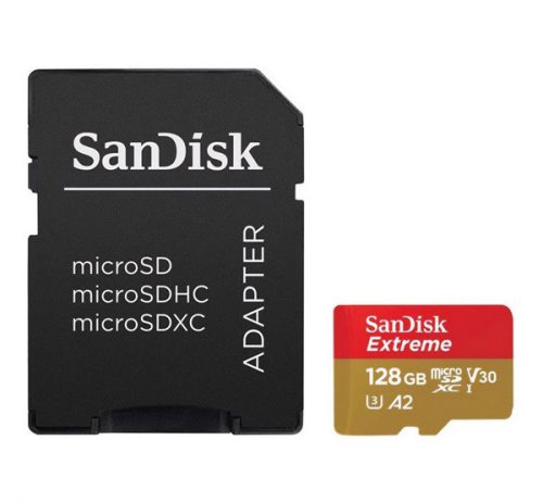 SANDISK EXTREME memóriakártya 128GB microSDXC, Class 10, UHS-1, 190MB/s + SD adapter