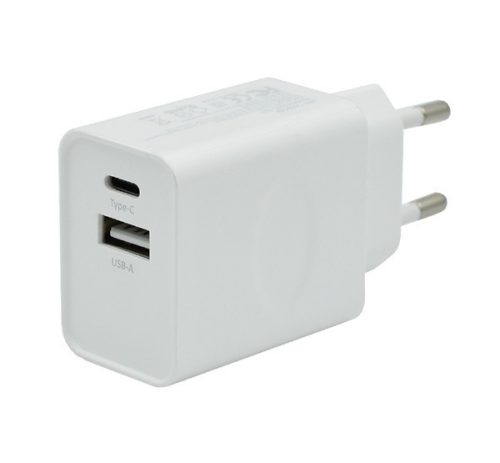 Hálózati töltő USB+Type-C aljzat 33W, gyorstöltő FEHÉR