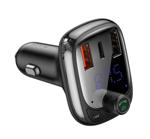 BASEUS bluetooth FM transmitter autós töltő 2 USB+Type-C aljzat 36W, PD gyorstöltő 4.0, microSD kártyaolvasó FEKETE