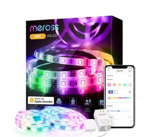MEROSS MSL320 okos LED szalag vízálló, méretre vágható, hangvezérlés, WiFi/Bluetooth, mobil vezérlés, 10m SZÍNES