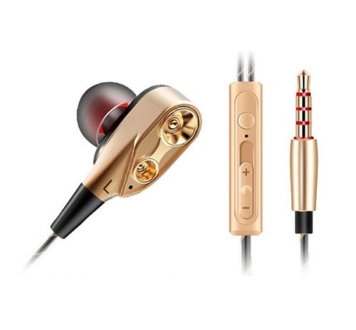 QKZ fülhallgató SZTEREO 3.5mm jack, mikrofon, felvevő gomb, 2 pár fülgumi, mélyhang kiemelő, dupla hangszóró ROZÉARANY