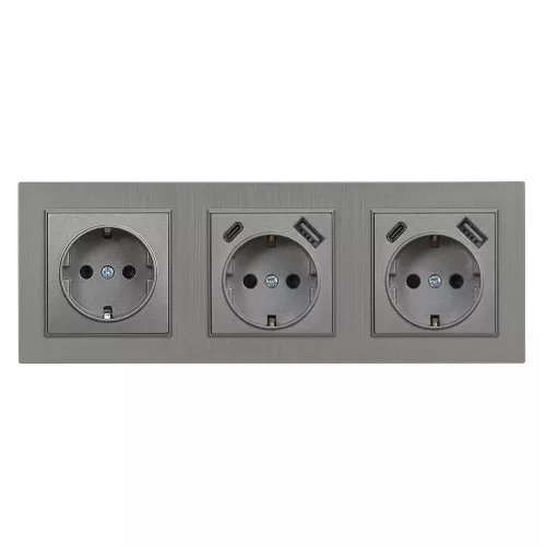 Nova III földelt csatlakozóaljzat dugalj kettő USB csatlakozóval szürke kerettel