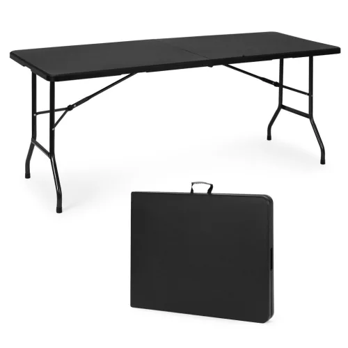 Catering asztal 180 cm, bőrönddé összecsukható, fekete