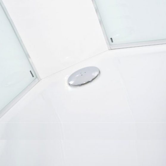 Briliant íves hátfalas zuhanykabin öntött márvány zuhanytálcával thermosztátos csapteleppel. víztiszta üveggel
