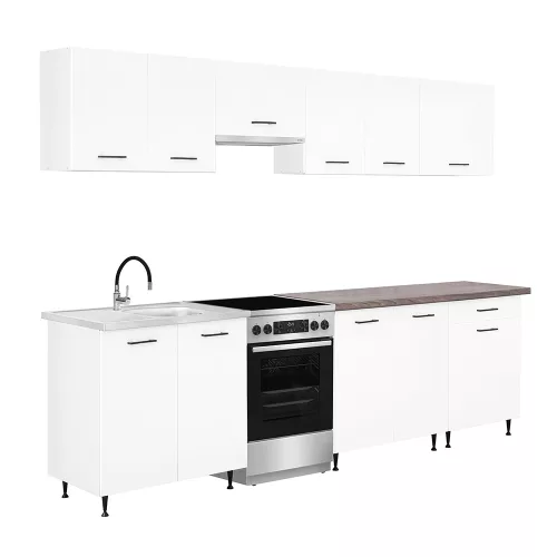 Primo 280 konyhabútor fehér, rauna szil munkalappal