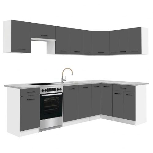 Praktik 330 sarok konyhabútor fehér korpusz, antracit front