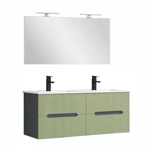 Trent Fürdőszobabútor 120 cm kerámia mosdóval tükörrel 60x120 cm antracit szürke-pisztáciazöld