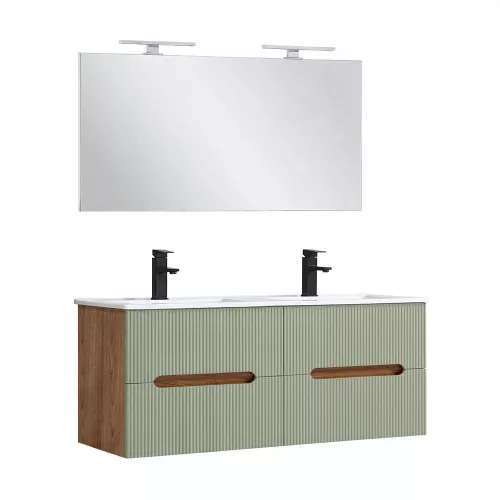 Trent Fürdőszobabútor 120 cm kerámia mosdóval tükörrel 60x120 cm sunset tölgy-olivazöld