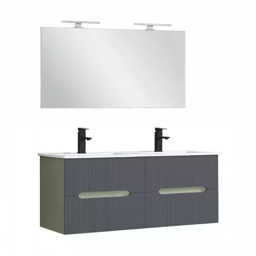 Trent Fürdőszobabútor 120 cm kerámia mosdóval tükörrel 60x120 cm olivazöld-antracit szürke