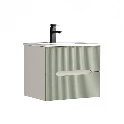 Trent 60 alsó fürdőszobabútor kerámia mosdóval (2 fiókos) fehér-olivazöld