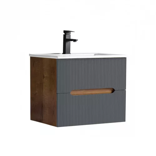 Trent 60 alsó fürdőszobabútor kerámia mosdóval (2 fiókos) sunset tölgy-antracit szürke