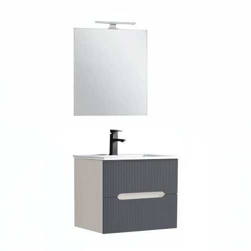 Trent Fürdőszobabútor 60 cm kerámia mosdóval (2 fiókos) tükörrel 60x80 cm fehér-antracit szürke