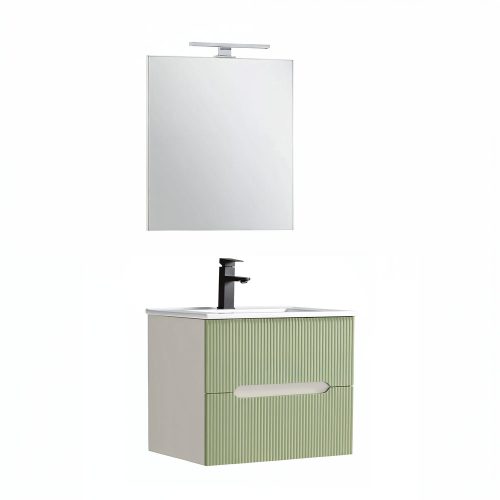 Trent Fürdőszobabútor 60 cm kerámia mosdóval (2 fiókos) tükörrel 60x80 cm fehér-pisztáciazöld