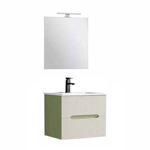 Trent Fürdőszobabútor 60 cm kerámia mosdóval (2 fiókos) tükörrel 60x80 cm pisztáciazöld-fehér