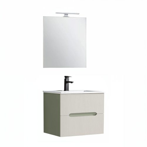 Trent Fürdőszobabútor 60 cm kerámia mosdóval (2 fiókos) tükörrel 60x80 cm olivazöld-fehér