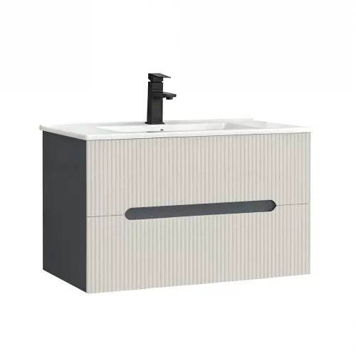 Trent 80 alsó fürdőszobabútor kerámia mosdóval (2 fiókos) antracit szürke-fehér