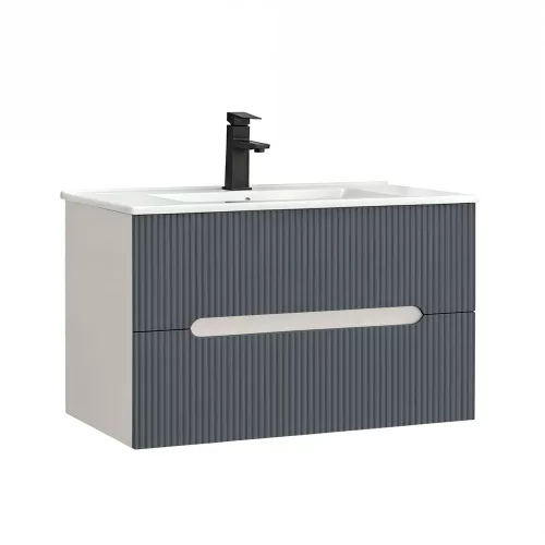 Trent 80 alsó fürdőszobabútor kerámia mosdóval (2 fiókos) fehér-antracit szürke