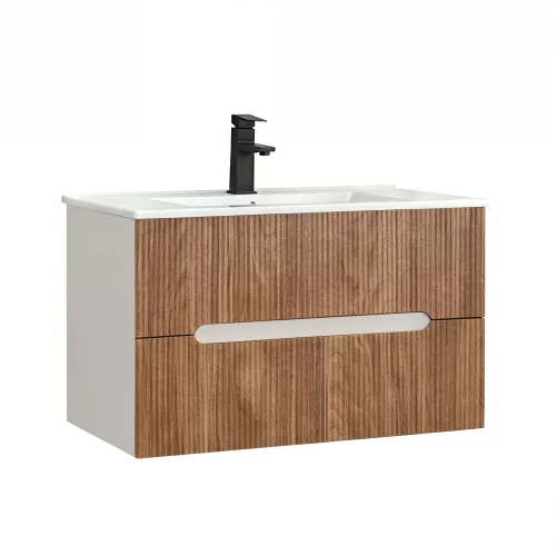 Trent 80 alsó fürdőszobabútor kerámia mosdóval (2 fiókos) fehér-sunset tölgy