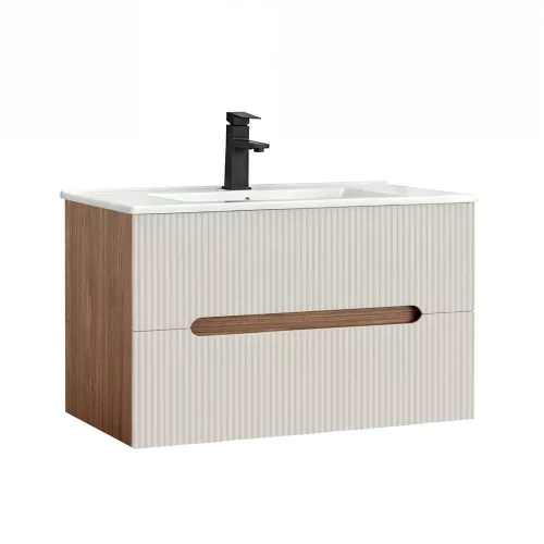 Trent 80 alsó fürdőszobabútor kerámia mosdóval (2 fiókos) sunset tölgy-fehér