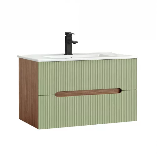 Trent 80 alsó fürdőszobabútor kerámia mosdóval (2 fiókos) sunset tölgy-pisztáciazöld