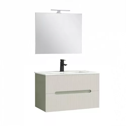 Trent Fürdőszobabútor 80 cm kerámia mosdóval (2 fiókos) tükörrel 60x80 cm olivazöld-fehér