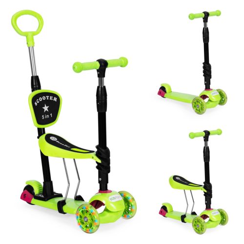 Háromkerekű roller Led kerekekkel 3 az 1-ben zöld