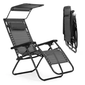 Szürke napozóágy napellenzővel