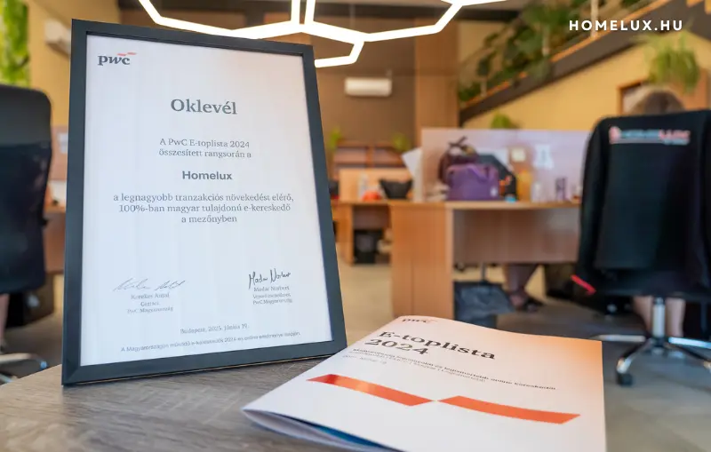 Homelux siker: még előrébb az E-toplistán, rekord rendelés-növekedés a 100% magyar e-kereskedők közt