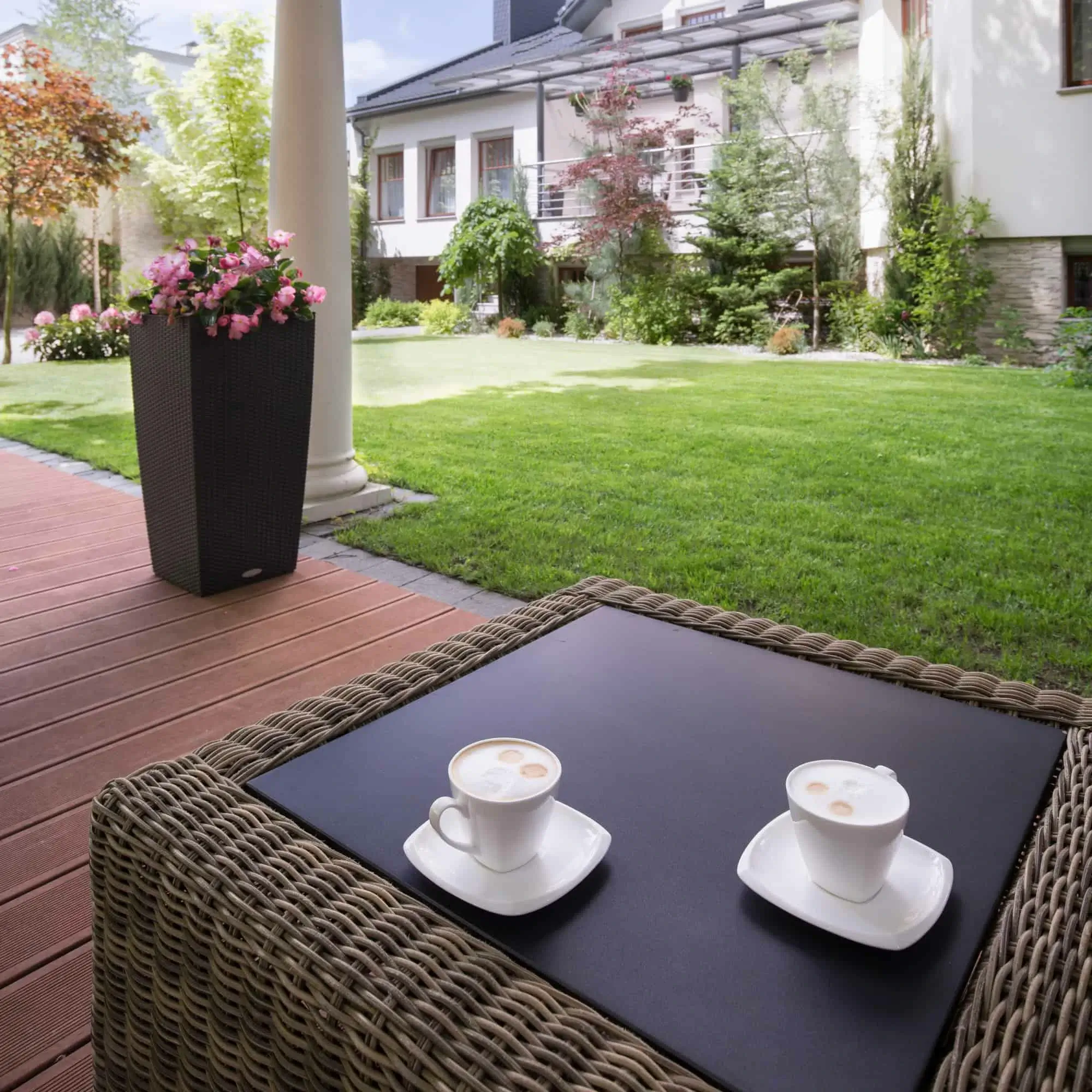 House patio with rattan table