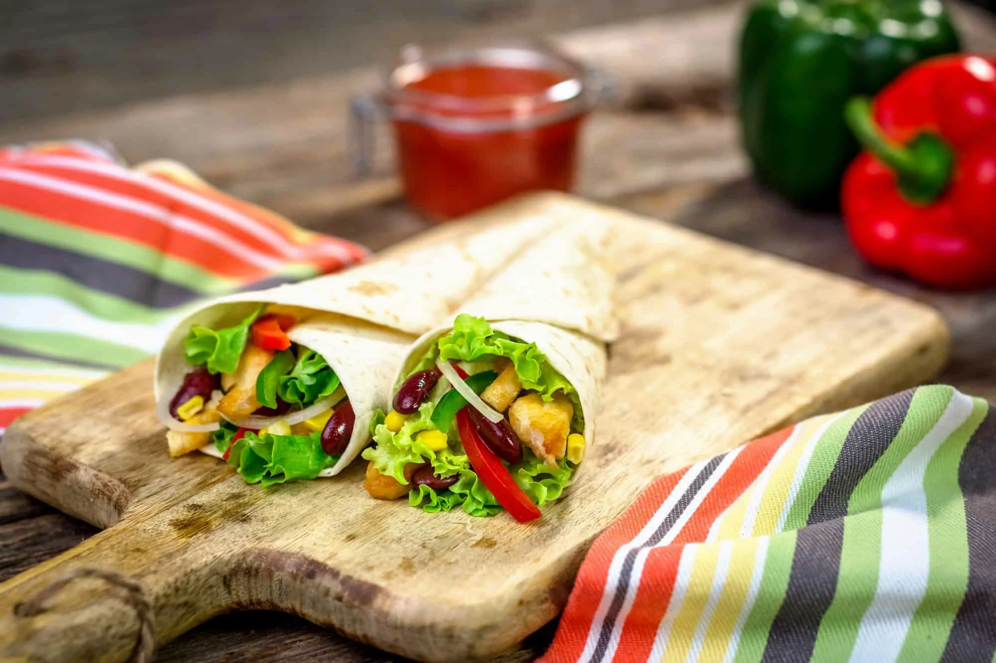 Meat and vegetables wrapped in a tortilla