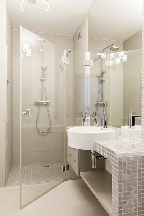 Mosaic bathroom with glass shower