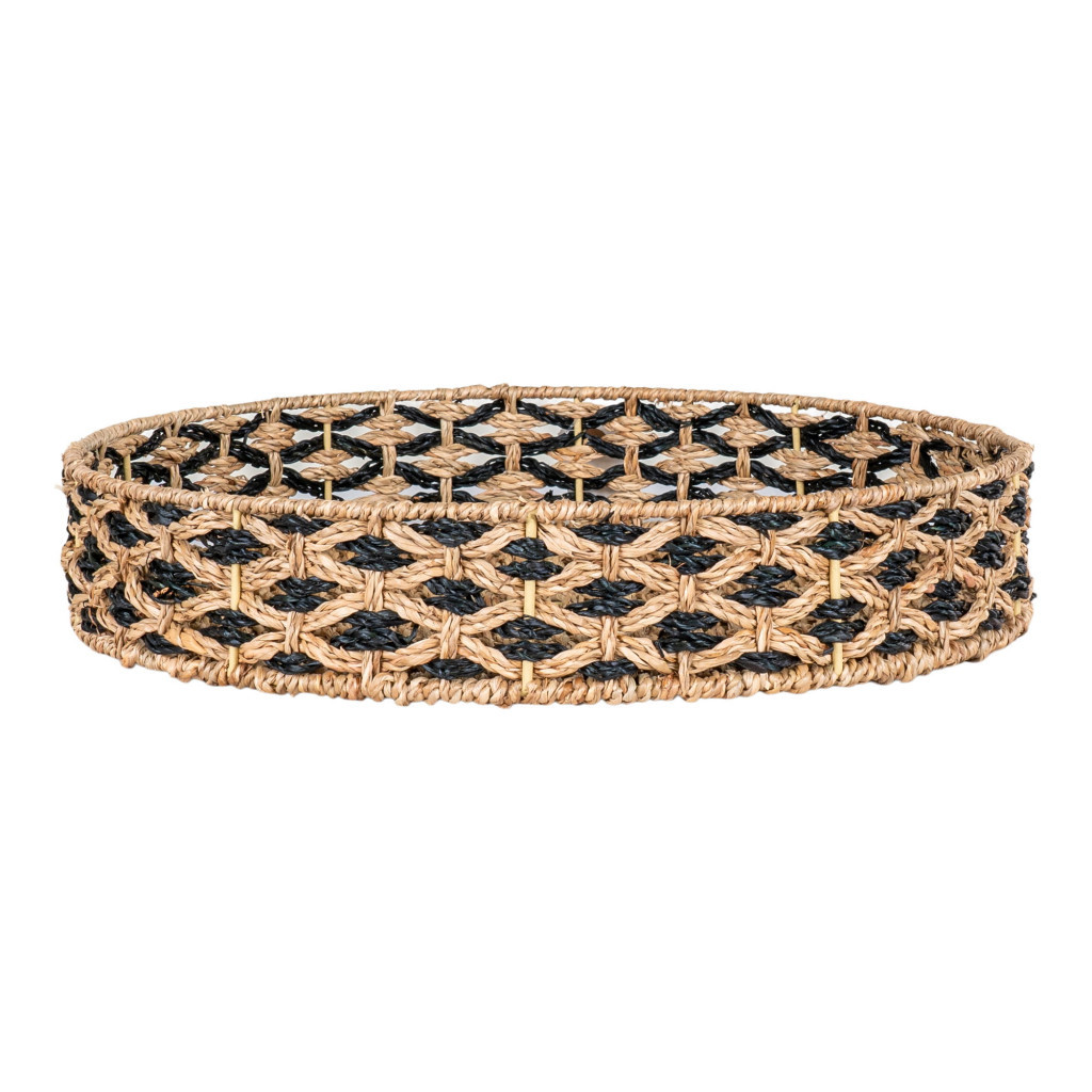 Image of Nerja fonott tálca, tengerifű, fekete-natúr, 38 cm