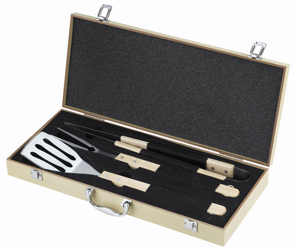 Image of 3 db-os grill eszköz készlet fadobozban