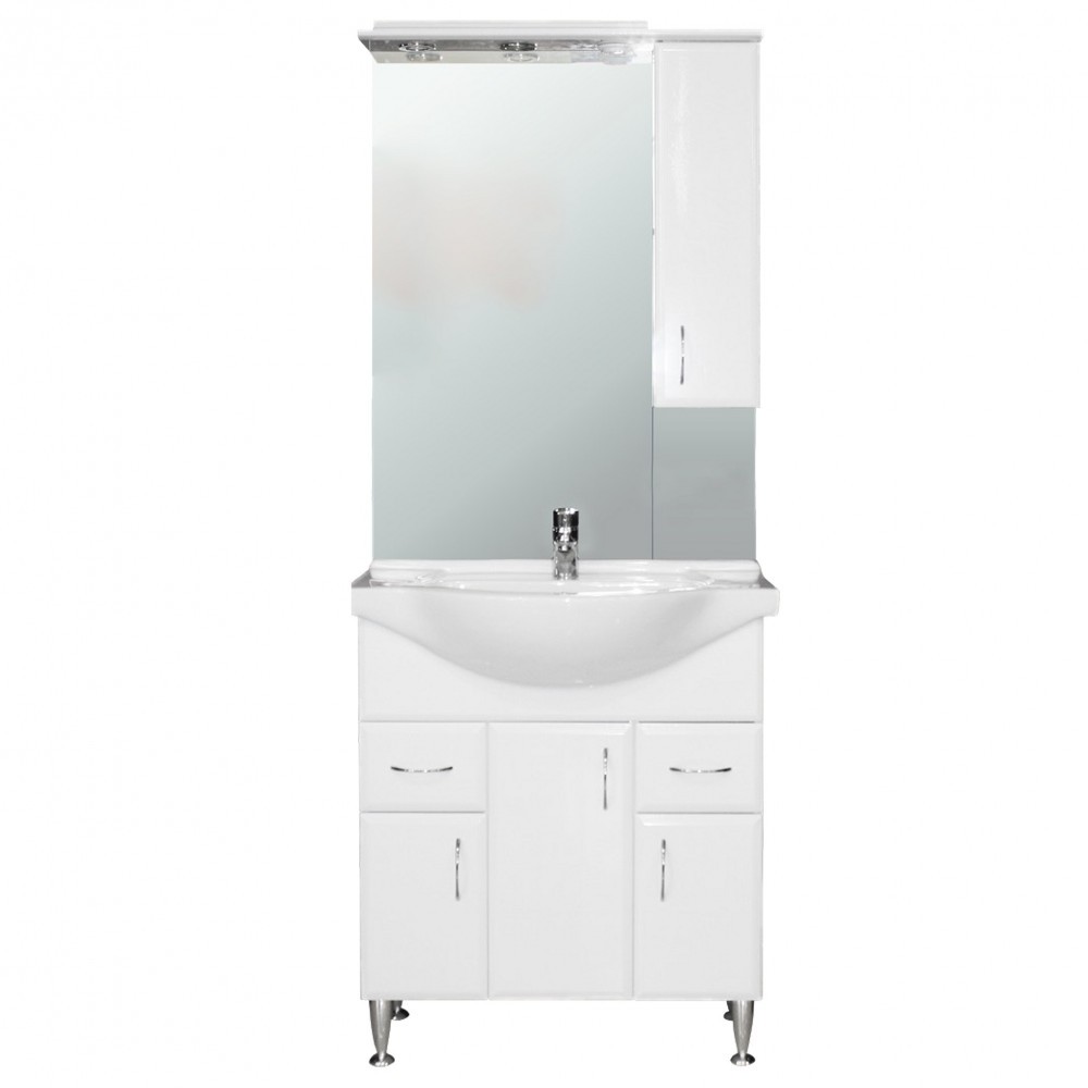 Bianca Plus 75 komplett fürdőszobabútor, magasfényű fehér színben, jobbos nyitási irány