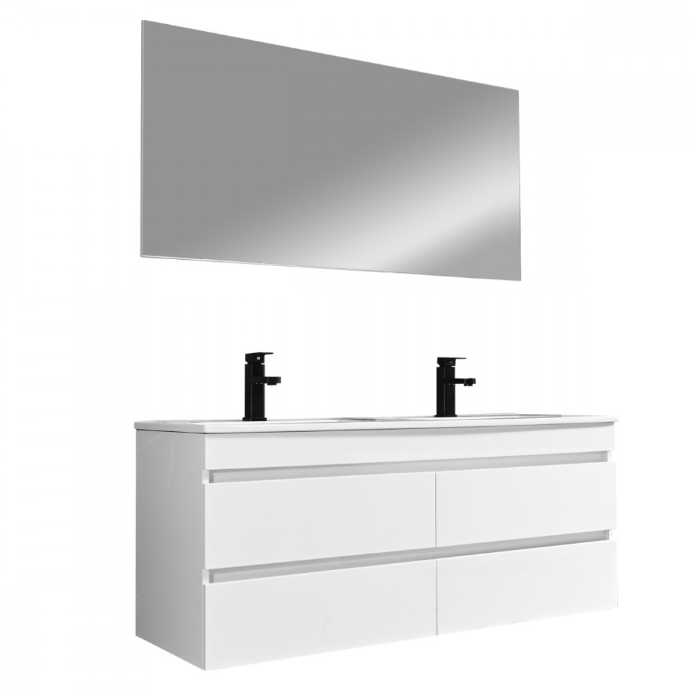 Cube Fürdőszobabútor 120 cm kerámia mosdóval tükörrel 60x120 cm magasfényű festett fehér